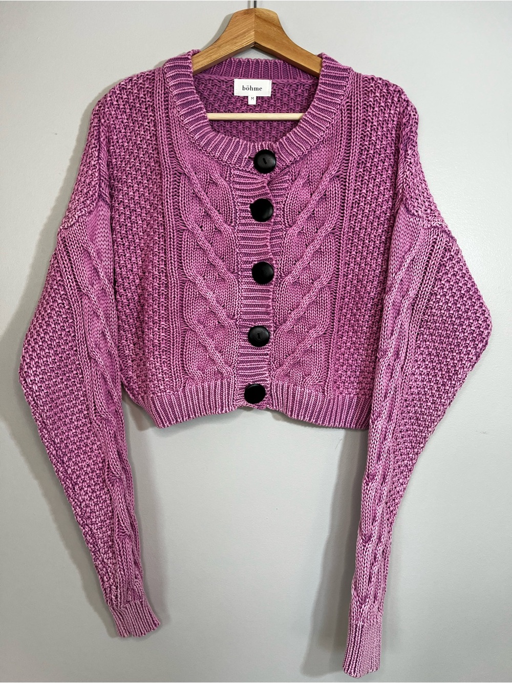 Bohme Lilac Cropped  Cable-Knit Cotton Cardigan Sweater Women’s Medium